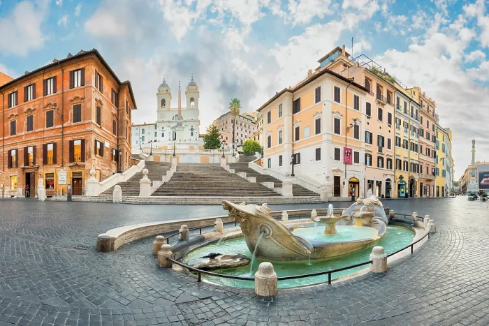 Framed Print : Piazza di Spagna and Fontana della Barcaccia at sunrise. Rome, Lazio, Italy Framed Print : Piazza di Spagna and Fontana della Barcaccia at sunrise. Rome, Lazio, Italy