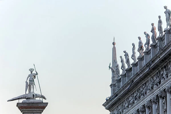 Piazzetta San Marco, Marciana librarys building and Column of St. Theodore, Venice