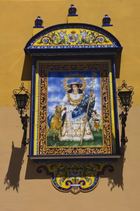 Framed Print : A picture made of painted ceramic tiles depicting a Framed Print : A picture made of painted ceramic tiles depicting a