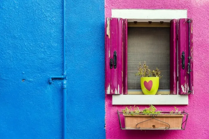 Framed Print : Picturesque colourful detail of a painted house in Burano, Veneto, Italy