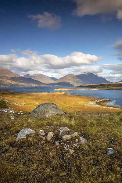 Picturesque loch and mountains in Sutherland, Highlands, Scotland, United Kingdom