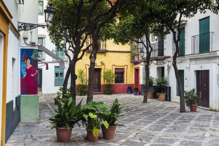 Framed Print : Picturesque small square in Santa Cruz neighborhood, Seville, Andalusia, Spain Framed Print : Picturesque small square in Santa Cruz neighborhood, Seville, Andalusia, Spain