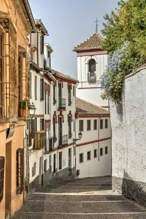 Framed Print : Picturesque street corner in Albayzin district, Granada, Andalusia, Spain Framed Print : Picturesque street corner in Albayzin district, Granada, Andalusia, Spain