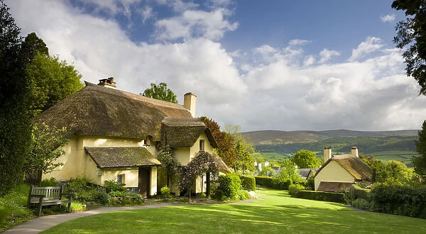 Picturesque thatched cottages in the village of Selworthy, Exmoor National Park, Somerset