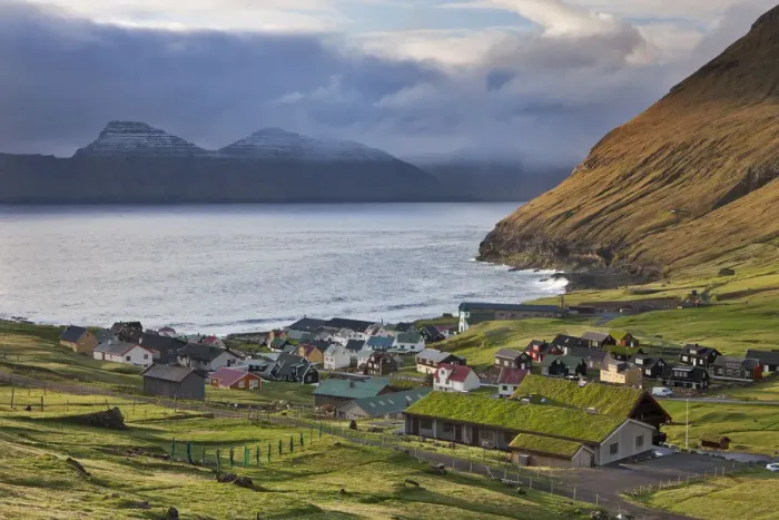 Framed Print : Picturesque village of Gjogv on the island of Eysturoy, Faroe Islands. Spring