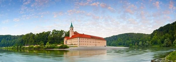 The picturesque Weltenburg Abbey & The River Danube illuminated at sunrise, Lower Bavaria