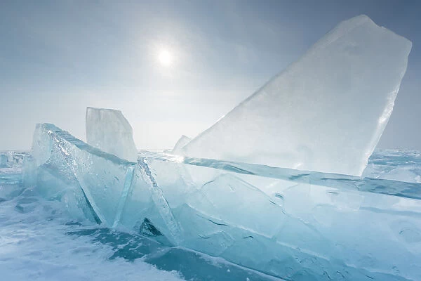 Pieces of transparent ice at lake Baikal, Irkutsk region, Siberia, Russia