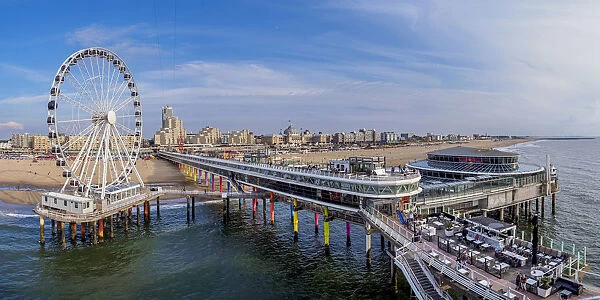 Pier and Ferris Wheel in Scheveningen, elevated view, The Hague, South Holland, The