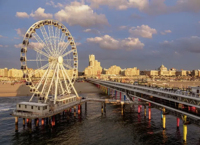 Framed Print : Pier and Ferris Wheel in Scheveningen at sunset, elevated view, The Hague, South Holland Framed Print : Pier and Ferris Wheel in Scheveningen at sunset, elevated view, The Hague, South Holland