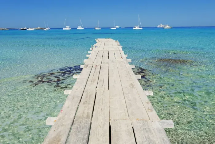 Framed Print : Pier in Formentera turquoise waters, Formentera, Baleric Islands, Spain Framed Print : Pier in Formentera turquoise waters, Formentera, Baleric Islands, Spain