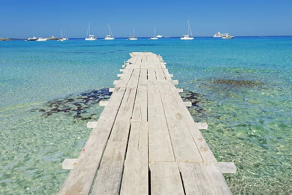 Pier in Formentera turquoise waters, Formentera, Baleric Islands, Spain