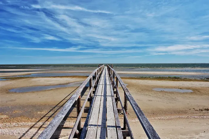 Framed Print : Pier on Lake Winnipeg at drought levels Matlock, Manitoba, Canada