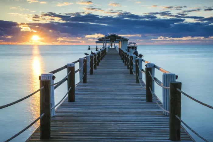 Framed Print : Pier at Sunrise, Islamorada, Florida Keys, USA