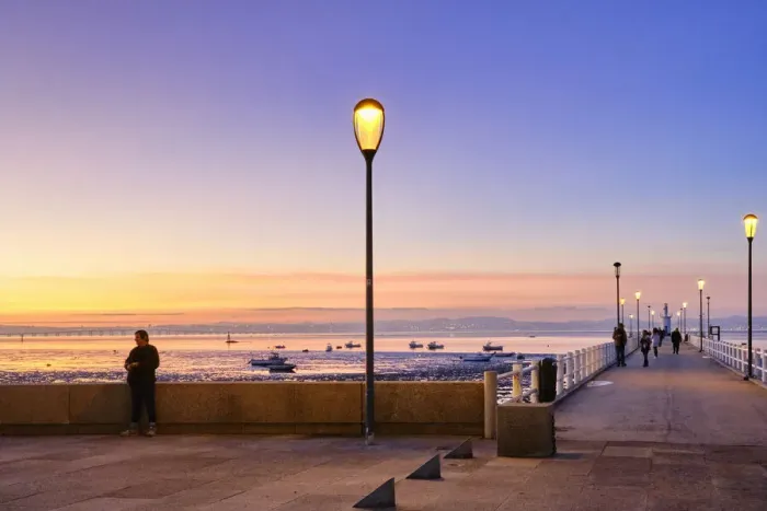 Framed Print : The pier at the traditional fishing village of Alcochete, spreading along the river Tagus and facing Lisbon. Portugal Framed Print : The pier at the traditional fishing village of Alcochete, spreading along the river Tagus and facing Lisbon. Portugal