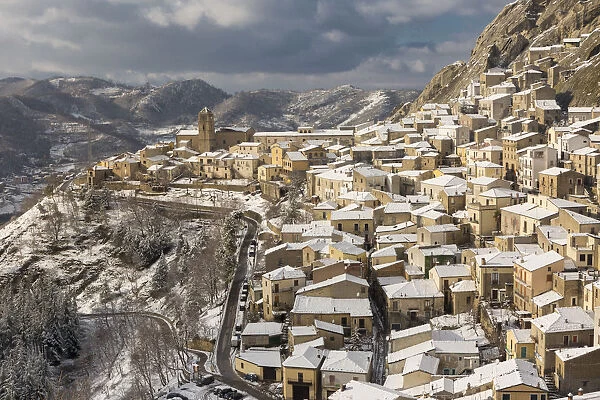 Pietrapertosa after a snowfall, Potenza Province, Basilicata, Italy