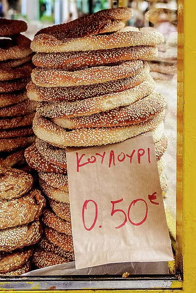 Piles of Koulouri, Simit, Sesame Circular Bread, Athens, Attica, Greece