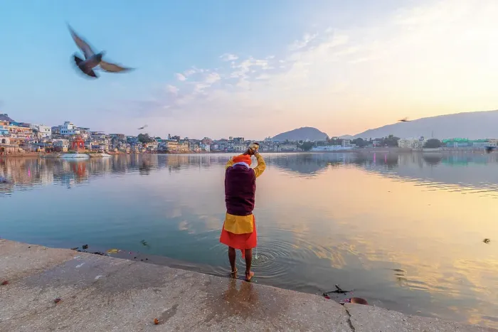 Framed Print : Pilgrim at Pushkar Lake at Sunrise, Pushkar, Rajasthan, India, South Asia Framed Print : Pilgrim at Pushkar Lake at Sunrise, Pushkar, Rajasthan, India, South Asia