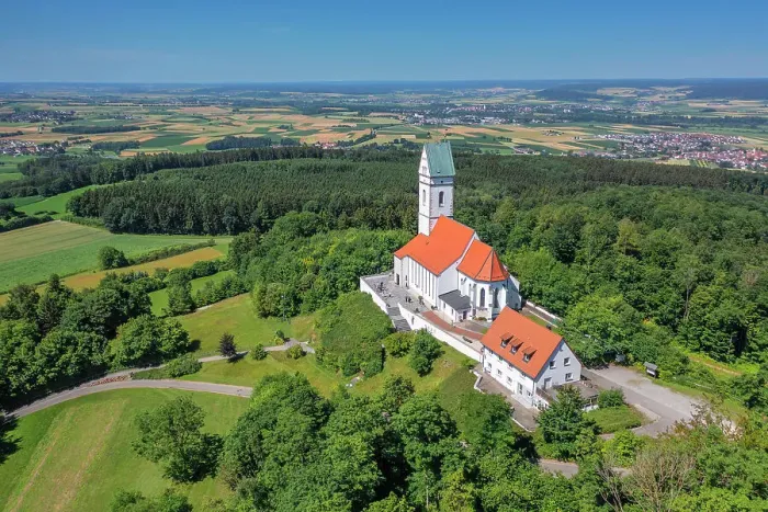 Framed Print : Pilgrimage church of St. Johannes Baptist on Bussen mountain, the holy mountain of Upper Swabia, Offingen, Upper Swabia, Baden-Wurttemberg; Germany