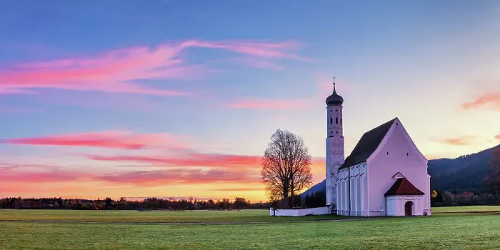 Framed Print : Pilgrim's Church of St. Coloman at Sunrise, Schwangau, Bavaria, Germany Framed Print : Pilgrim's Church of St. Coloman at Sunrise, Schwangau, Bavaria, Germany