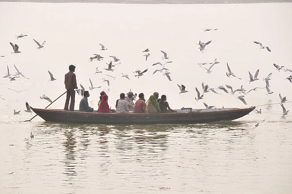 Pilgrims on the Ganges river, Varanasi, India