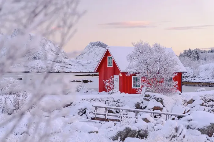 Framed Print : Pink arctic sunrise over a lone fisherman hut in the frozen snowy landscape along a fjord, Ballstad, Lofoten Islands, Norway Framed Print : Pink arctic sunrise over a lone fisherman hut in the frozen snowy landscape along a fjord, Ballstad, Lofoten Islands, Norway