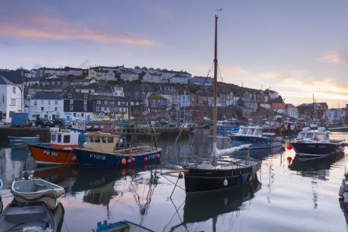 Framed Print : Pink dawn sky above Mevagissey harbour, Cornwall, England. Spring (May) 2015 Framed Print : Pink dawn sky above Mevagissey harbour, Cornwall, England. Spring (May) 2015
