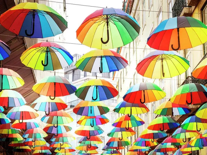 Framed Print : Pink Street, Umbrellas Rua Cor de Rosa, popular neighborhood Cais do Sodre Lisbon, Portugal Framed Print : Pink Street, Umbrellas Rua Cor de Rosa, popular neighborhood Cais do Sodre Lisbon, Portugal