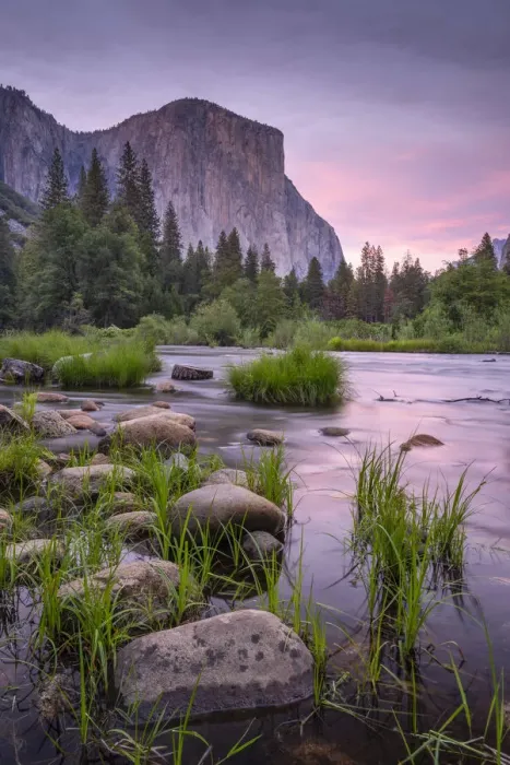 Framed Print : Pink twilight over the River Merced at Valley View, Yosemite National Park, California Framed Print : Pink twilight over the River Merced at Valley View, Yosemite National Park, California