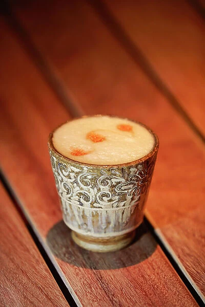 A Pisco Sour cocktail served at the Astrid & Gaston restaurant, San Isidro, Lima, Peru. Astrid & Gaston was named among the 50 Best Restaurants of Latin America