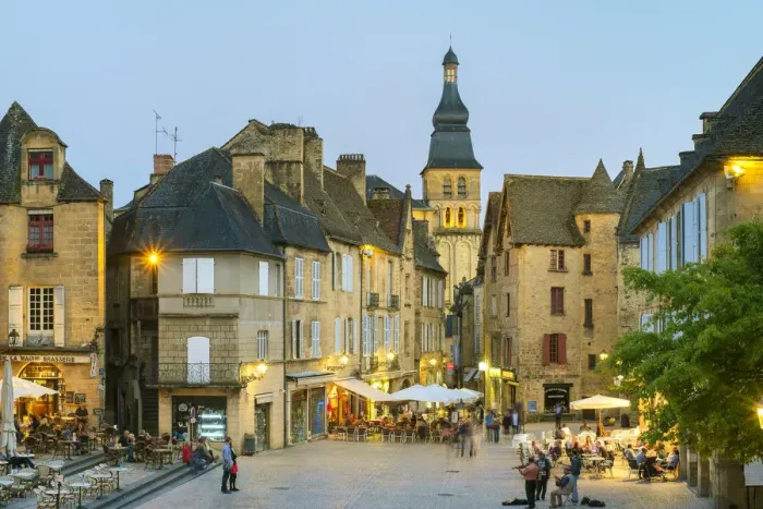 Framed Print : Place de la Liberte and tower of Cathedrale Saint-Sacerdos at dusk Framed Print : Place de la Liberte and tower of Cathedrale Saint-Sacerdos at dusk