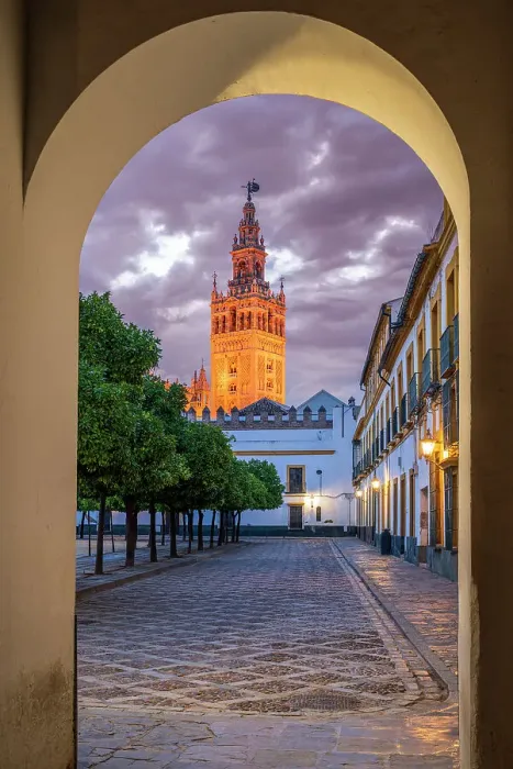 Framed Print : Plaza del Patio de Banderas with Giralda bell tower in the background, Seville, Andalusia, Spain Framed Print : Plaza del Patio de Banderas with Giralda bell tower in the background, Seville, Andalusia, Spain