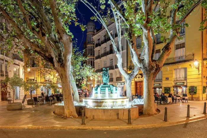 Framed Print : Plaza Rodrigo Botet by night, Valencia, Valencian Community, Spain