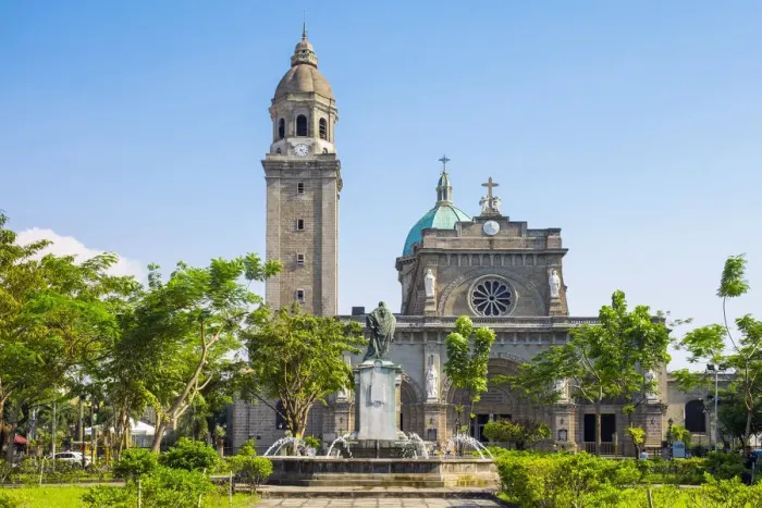 Framed Print : Plaza Roma and Manila Cathedral in Intramuros historic district, Manila, National Framed Print : Plaza Roma and Manila Cathedral in Intramuros historic district, Manila, National