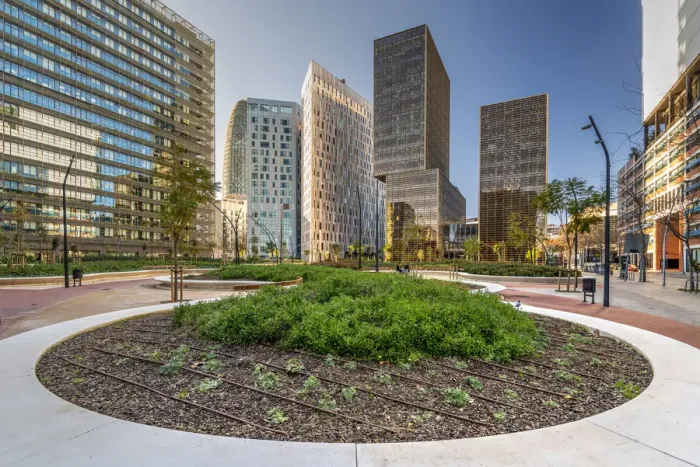 Framed Print : Plaza surrounded with modern buildings, 22@ technological and innovation district Framed Print : Plaza surrounded with modern buildings, 22@ technological and innovation district