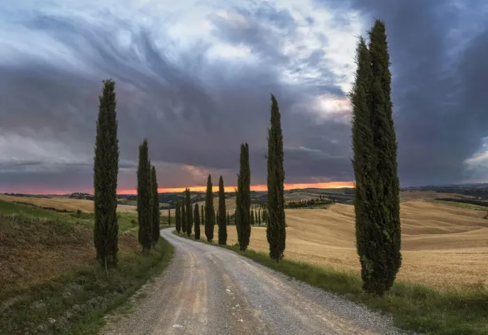 Framed Print : Podere Baccoleno in summer during a stormy sunset, Crete Senesi, Tuscany, Italy Framed Print : Podere Baccoleno in summer during a stormy sunset, Crete Senesi, Tuscany, Italy