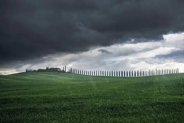 Poggio Covili during a spring storm, Val d Orcia, Tuscany, Italy