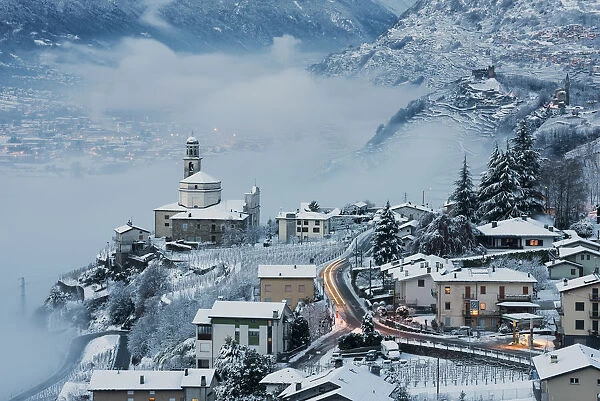 Poggiridenti after snowfall, Province of Sondrio, Valtellina, Lombardy Italy, Europe