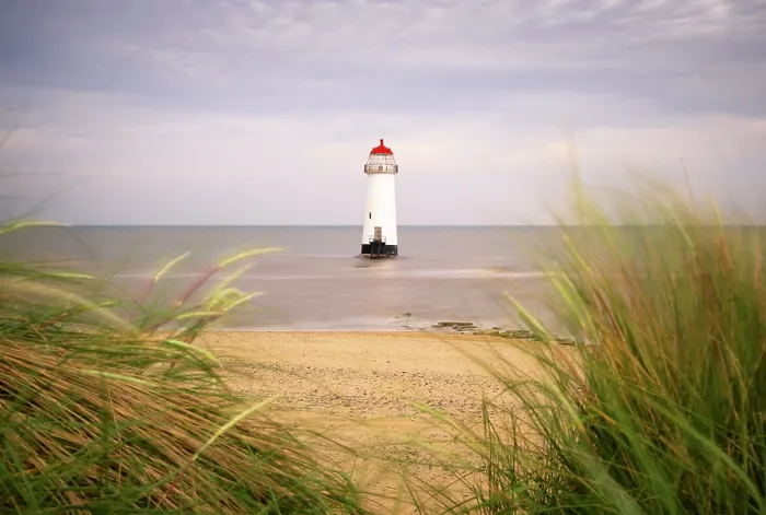 Framed Print : Point of Ayr Lighthouse at Talacre beach, Flintshire, Wales