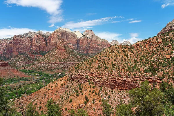 Point Petty mountain and Zion Valley seen from Watchman Trail, Zion National Park, Washington County, Utah, USA