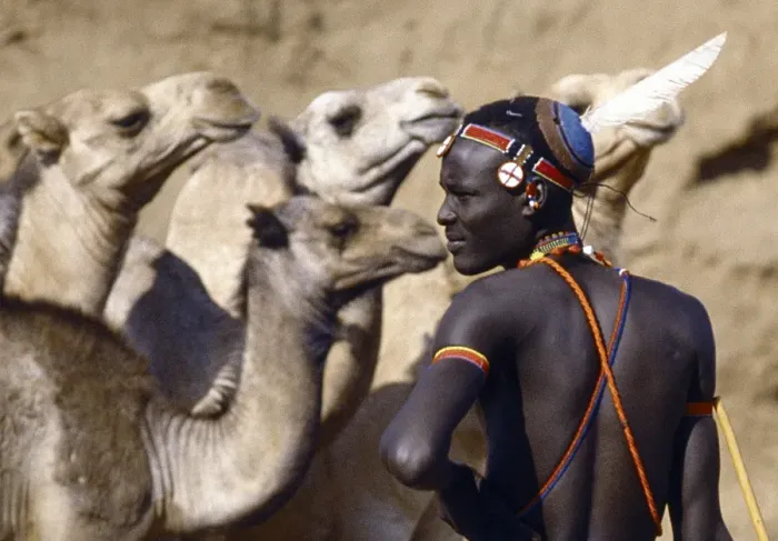 Framed Print : A Pokot warrior with a traditional blue clay hairstyle