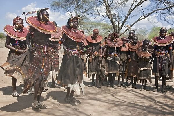 Pokot women and girls dancing to celebrate an Atelo ceremony. The Pokot are pastoralists speaking a Southern