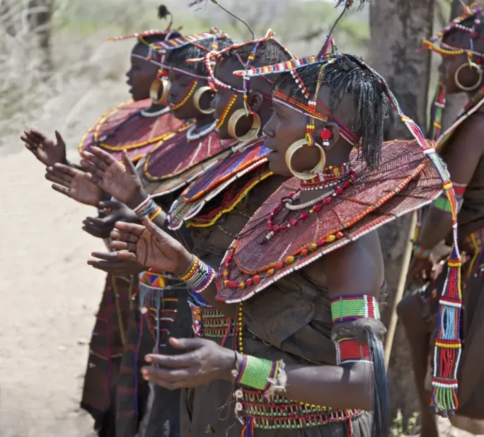 Framed Print : Pokot women wearing traditional beaded ornaments and brass earrings denoting their married status Framed Print : Pokot women wearing traditional beaded ornaments and brass earrings denoting their married status
