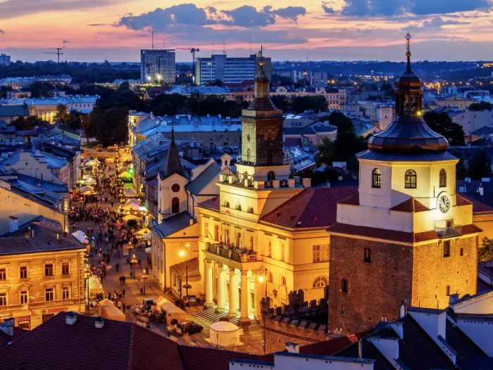 Framed Print : Poland, Lublin Voivodeship, City of Lublin, Old Town, Elevated view towards the Krakow