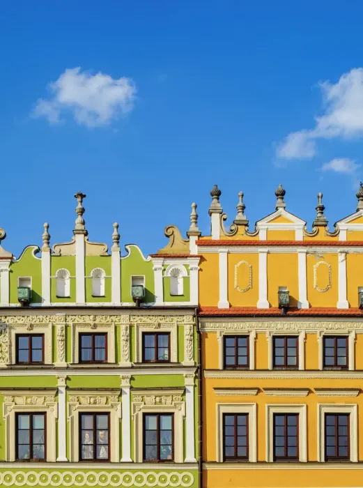 Framed Print : Poland, Lublin Voivodeship, Zamosc, Old Town, Colourful Houses on the Market Square