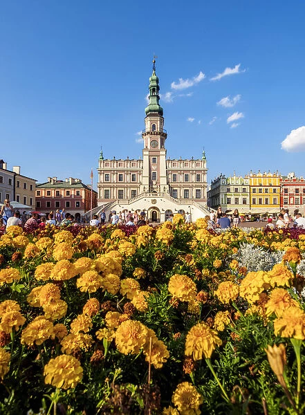 Poland, Lublin Voivodeship, Zamosc, Old Town, Market Square and City Hall