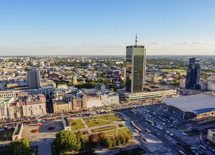 Framed Print : Poland, Masovian Voivodeship, Warsaw, City Center, Elevated view towards Jerozolimskie
