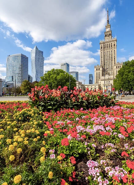 Poland, Masovian Voivodeship, Warsaw, City Center Skyscrapers with Palace of Culture