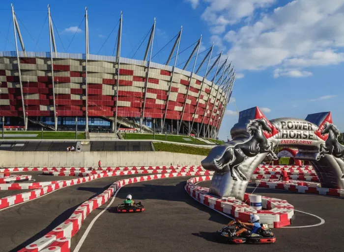 Framed Print : Poland, Masovian Voivodeship, Warsaw, Gocart Circuit in front of the National Stadium Framed Print : Poland, Masovian Voivodeship, Warsaw, Gocart Circuit in front of the National Stadium