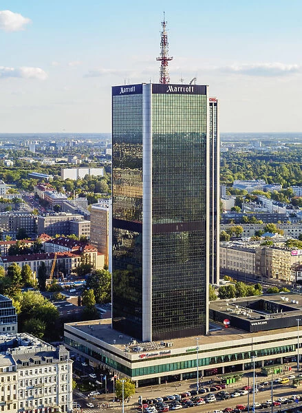 Poland, Masovian Voivodeship, Warsaw, City Center, Elevated view towards Centrum LIM