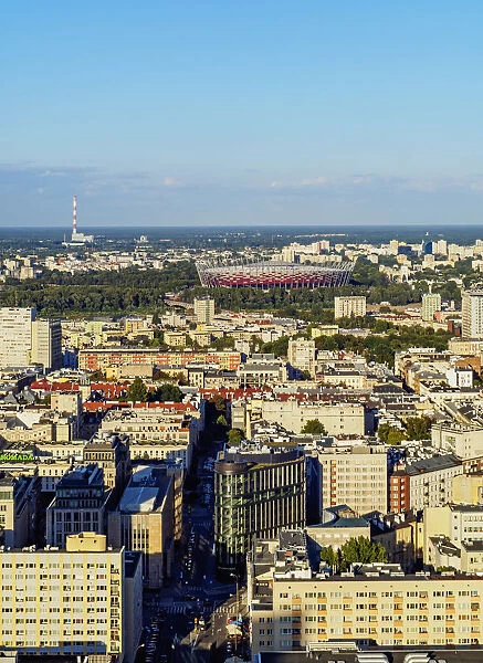 Poland, Masovian Voivodeship, Warsaw, City Center, Skyline seen from the Palace of
